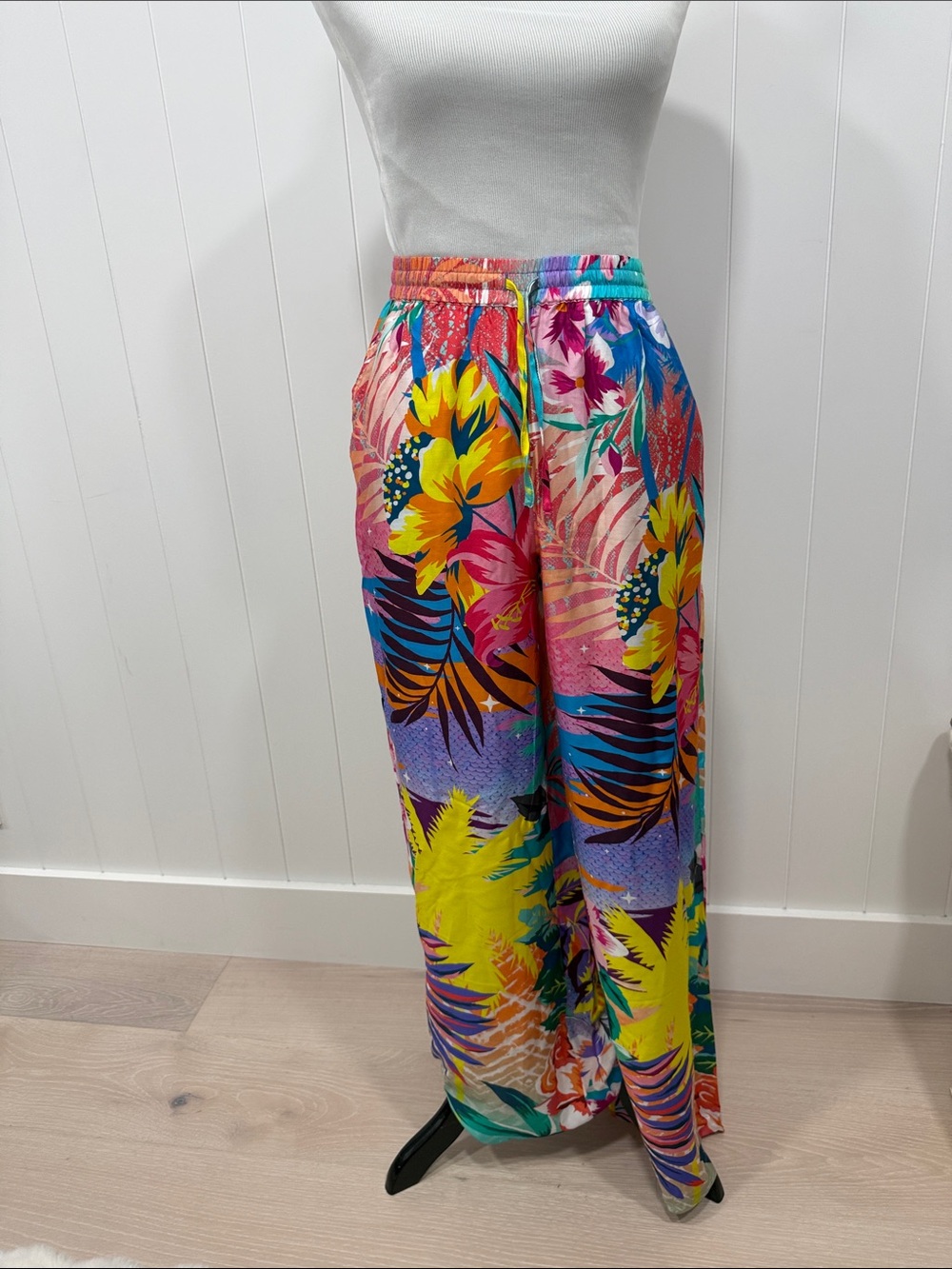 Johnny Was Vibrant Tropical Print Wide Leg Pants